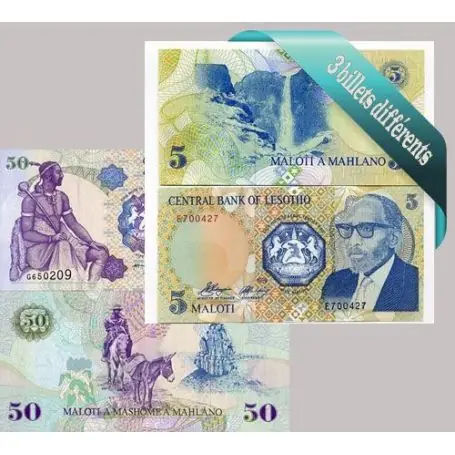 Super Prix Belle collection de 3 billets de banque tous différents de Lesotho