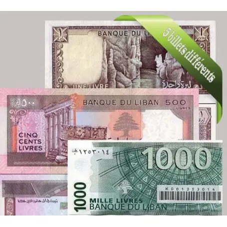 Liban - Collection de 5 billets de banque tous différents. En Vogue