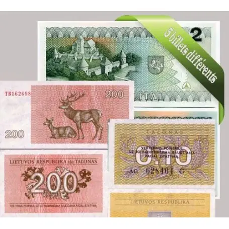 Haute Qualité Lituanie : Bel ensemble de 5 billets de banque de collection.