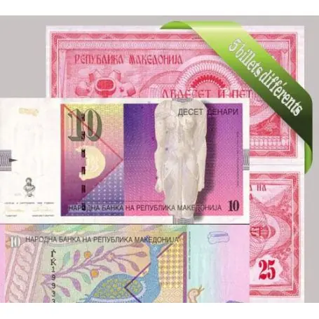 Certifié Macedoine - Collection de 5 billets de banque tous différents.
