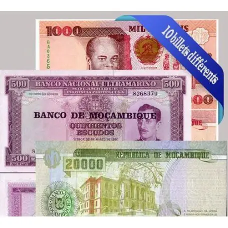 Belle collection de 10 billets de banque tous différents de Mozambique Acheter En Ligne