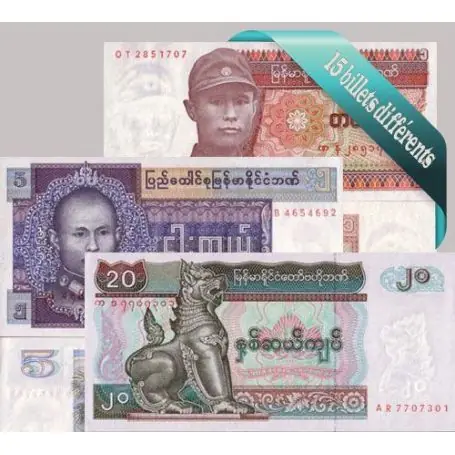 Affaire À Saisir Belle collection de 15 billets de banque tous différents de Myanmar