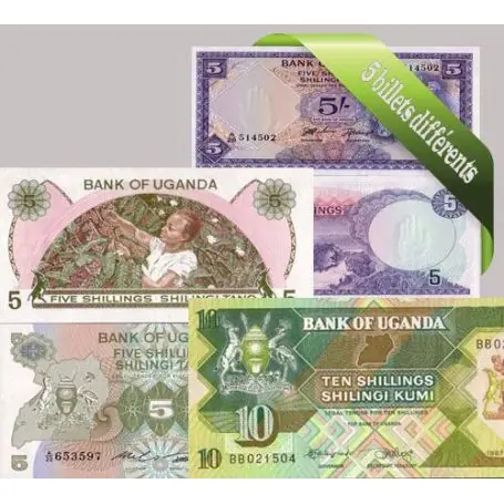 Ouganda - Collection de 5 billets de banque tous différents. Premium