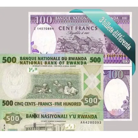 Jusqu’à Épuisement Des Stocks Belle collection de 3 billets de banque tous différents de Rwanda
