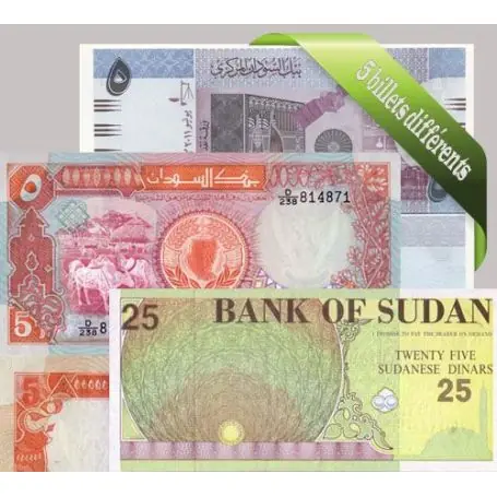 Soudan - Collection de 5 billets de banque tous différents. Populaire