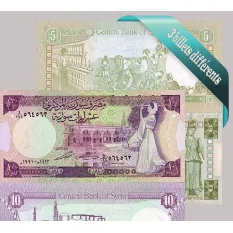 Syrie : Bel ensemble de 3 billets de banque de collection. Vente Flash