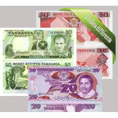 Jusqu’à Épuisement Des Stocks Belle collection de 5 billets de banque tous différents de Tanzanie
