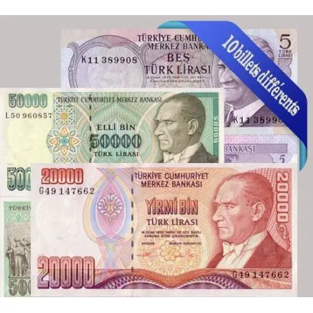 Belle collection de 10 billets de banque tous différents de Turquie Bon Plan