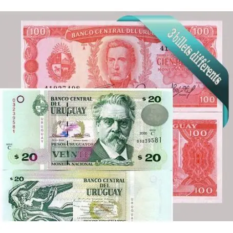 Uruguay : Bel ensemble de 3 billets de banque de collection. Quantité Limitée
