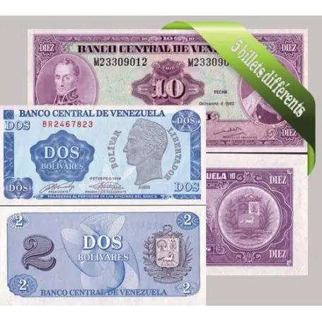 Venezuela : Bel ensemble de 5 billets de banque de collection. Expédition Rapide