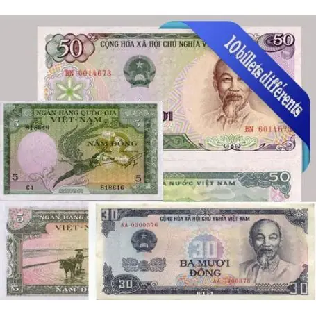 Vietnam - Collection de 10 billets de banque tous différents. Pas Cher