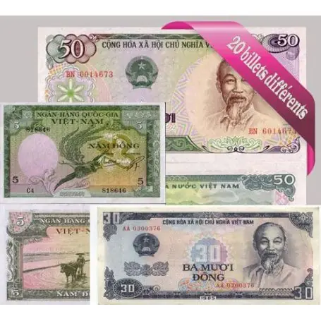 Belle collection de 20 billets de banque tous différents de Vietnam Premium
