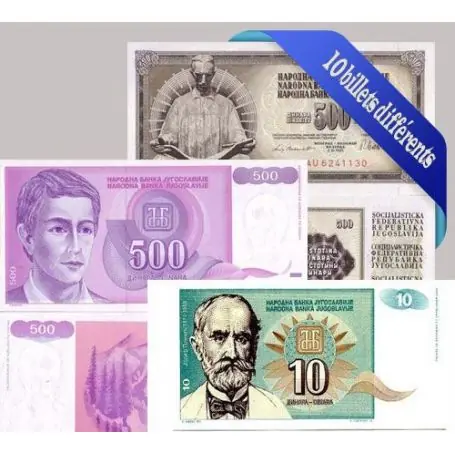 Yougoslavie - Collection de 10 billets de banque tous différents. Populaire
