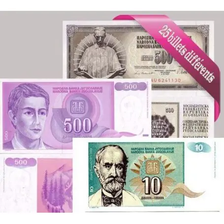 Promotion Saisonnière Belle collection de 25 billets de banque tous différents de Yougoslavie