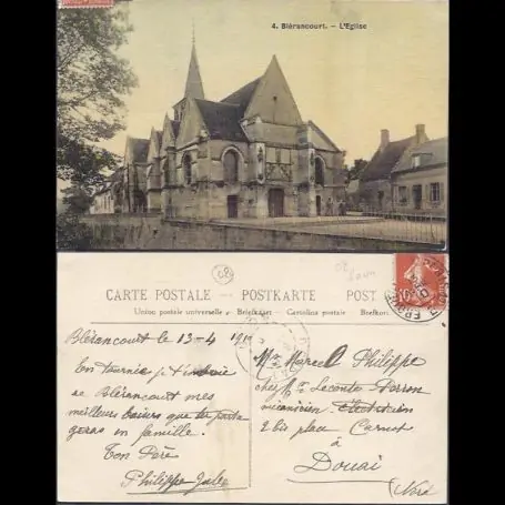 Garantie Incluse Carte postale 02 - Bierancourt - L'Eglise - 1910
