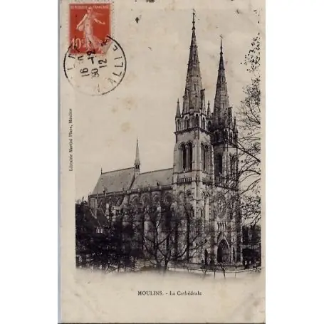 Carte postale 03 - Moulins - La cathedrale -Voyage - Dos divise... Original