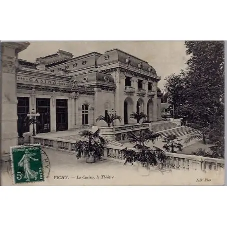 Carte postale 03 - Vichy - Le casino - Le theatre - Voyage - Dos divise... Fait Main