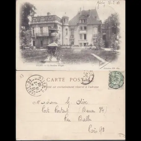 Promotion Carte postale 03 - Vichy - Le Pavillon Sevigne - 1903