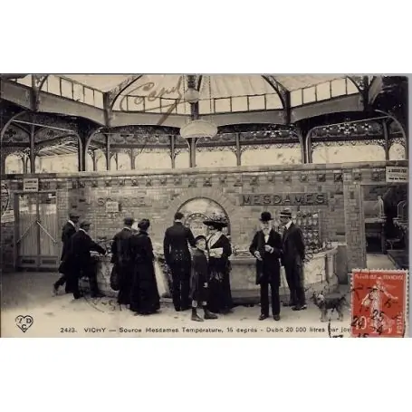 Retour Gratuit Carte postale 03 - Vichy - Sources Mesdames - temperature 16° - Debit 20 000 litres par jo...