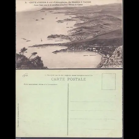 Livraison Mondiale Carte postale 06 - Cote d'Azur a vol d'aeroplane de Menton a Cannes