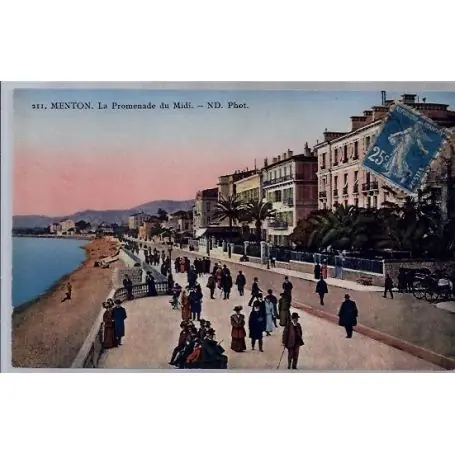 Carte postale 06 - Menton - La promenade du Midi - Voyage - Dos divise... Original