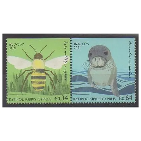 Certifié Chypre - 2021 - No 1465a/1466a - Animaux - Espèces menacées - WWF - Europa