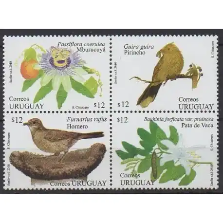 Uruguay - 2010 - No 2441/2444 - Oiseaux - Fleurs Vente Directe