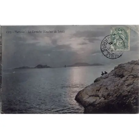 Carte postale 13 - Marseille - La corniche - Coucher de soleil - Voyage - Dos divise... Usine Directe