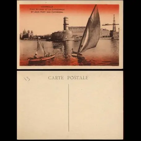Carte postale 13 - Marseille - Voiliers devant le fort St Jean et la cathedrale Top Qualité