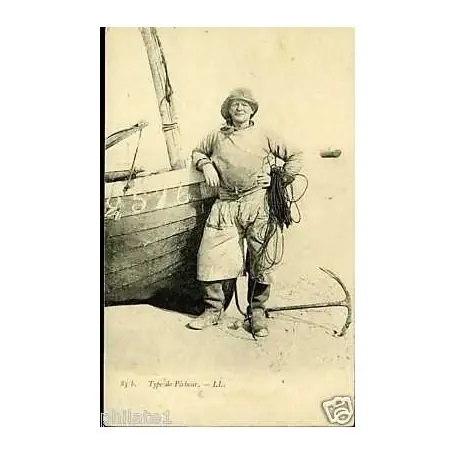 Carte postale 14 - Type de pecheur et son bateau Dernier Modèle
