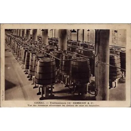 Carte postale 16 - Cognac - Etablissements JA HENNESSY & C - Vue des tonneaux alimentant les Nouveauté