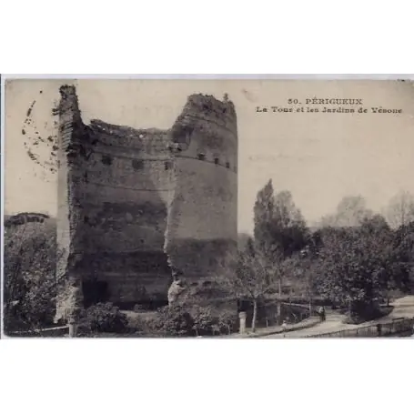 Carte postale 16 - Perigueux - La tour et les jardins de Vesone - Voyage - Dos divise... Promotion Saisonnière