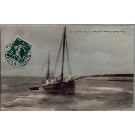 Artisanat Carte postale 17 - La rochelle - Barque a la derive par gros temps - Voyage - Dos divise...