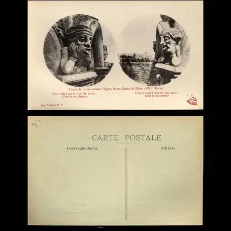 Carte postale 21 - Dijon - Types de tetes ornant l'eglise Notre Dame Commander Vite