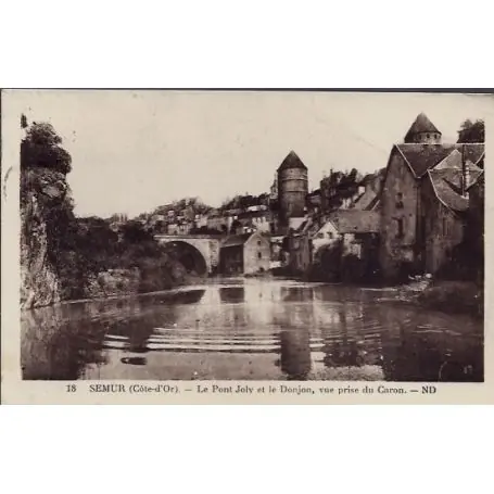 Carte postale 21 - Semur - Le pont Joly et le Donjon, vue prise du Caron - Voyage - Dos di... Premium
