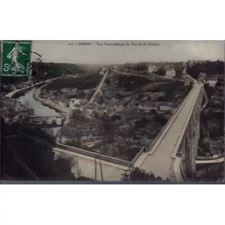 Authentique Carte postale 22 - Dinan - Vue panoramique du port et du Viaduc - Voyage - Dos divise...