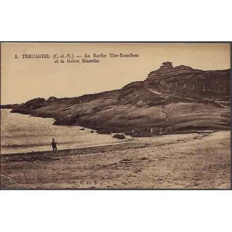 Carte postale 22 - Tregastel - La roche Tire-Bouchon et la greve blanche - Non voyage - Do... Prix Promo