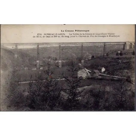 Carte postale 23 - Russeau-d' Ahun - La vallee de la creuse et magnifique Viaduc de 56m d... Fait Main