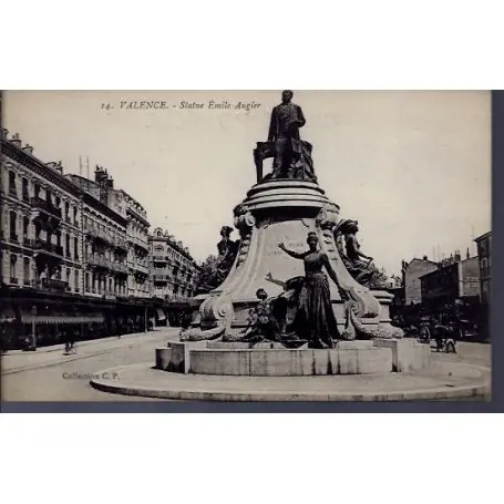 Retour Gratuit Carte postale 26 - Valence - Statue Emile Augier - Non voyage - Dos divise...