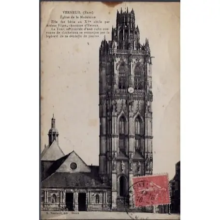 Promotion Saisonnière Carte postale 27 - Verneuil - Eglise de la Madeleine - Voyage - Dos divise...