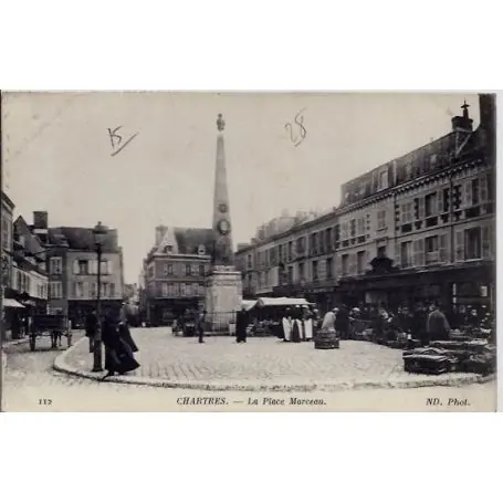 Réduction Carte postale 28 - Chartres - La place Marceau - Voyage - Dos divise