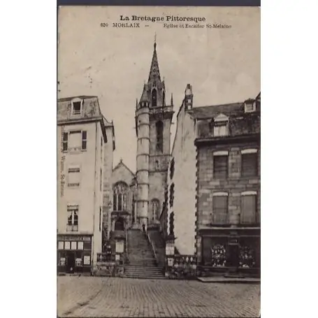 Certifié Carte postale 29 - Morlaix -Eglise et escalier St-Melaine - Voyage - Dos divise...