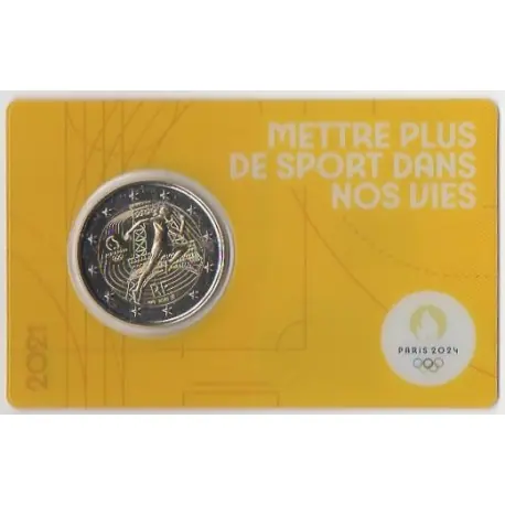 2 euro commémorative - France - 2021 - 2 Euros Commémorative France 2021 - JO de Paris 2024 - Coincard jaune Livraison Gratuite