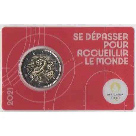 Quantité Limitée 2 euro commémorative - France - 2021 - 2 Euros Commémorative France 2021 - JO de Paris 2024 - Coincard rouge
