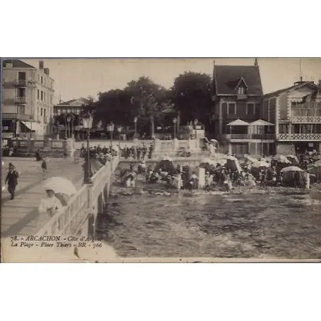 Authentique Carte postale 33 - Arcachon - Cote d' argent - la plage - place Thiers - Voyage - Dos di...