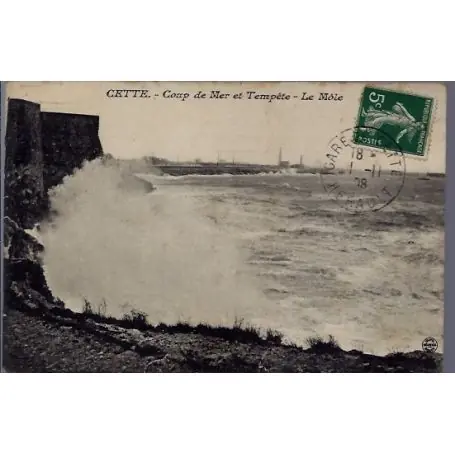 Dernière Chance Carte postale 34 - Cette - Coup de Mer et tempete - le Mole - Voyage - Dos divise...