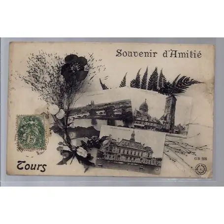 Fait Main Carte postale 37 - Tours - Carte Souvenir d' amitie - differentes vues de la ville - Vo..."