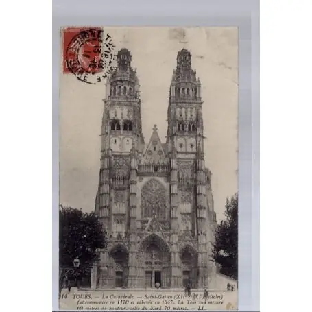 Authentique Carte postale 37 - Tours - la cathedrale - Saint-Gatien - Voyage - Dos divise...