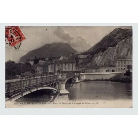 Carte postale 38 - Grenoble - Le pont de la porte de France et le casque de Neron - Voyag... Fait Main