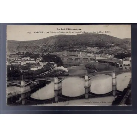 Carte postale 46 - Cahors - Les ponts du chemin de fer et Louis-Philippe - en face le Mon... Dernière Chance